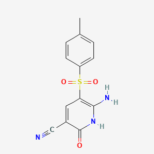 molecular formula C13H11N3O3S B2515602 6-Amino-2-hydroxy-5-((4-méthylphényl)sulfonyl)nicotinonitrile CAS No. 338774-47-3