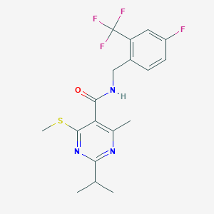 molecular formula C18H19F4N3OS B2515607 N-{[4-fluoro-2-(trifluoromethyl)phenyl]methyl}-4-methyl-6-(methylsulfanyl)-2-(propan-2-yl)pyrimidine-5-carboxamide CAS No. 1624478-30-3