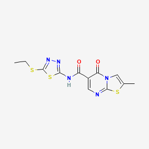molecular formula C12H11N5O2S3 B2515610 N-(5-(ethylthio)-1,3,4-thiadiazol-2-yl)-2-methyl-5-oxo-5H-thiazolo[3,2-a]pyrimidine-6-carboxamide CAS No. 896342-48-6