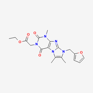 molecular formula C19H21N5O5 B2515612 Ethyl 2-[8-(2-furylmethyl)-1,6,7-trimethyl-2,4-dioxo-1,3,5-trihydro-4-imidazol ino[1,2-h]purin-3-yl]acetate CAS No. 896322-45-5