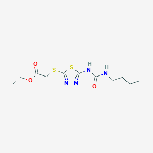 molecular formula C11H18N4O3S2 B2515624 2-[(5-{[(丁基氨基)羰基]氨基}-1,3,4-噻二唑-2-基)硫代]乙酸乙酯 CAS No. 866042-05-9