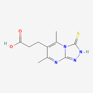 molecular formula C10H12N4O2S B2515641 3-(5,7-Dimethyl-3-sulfanyl[1,2,4]triazolo[4,3-a]pyrimidin-6-yl)propanoic acid CAS No. 879920-66-8