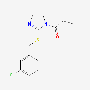 molecular formula C13H15ClN2OS B2515653 1-[2-[(3-Chlorophenyl)methylsulfanyl]-4,5-dihydroimidazol-1-yl]propan-1-one CAS No. 851807-96-0