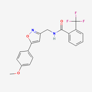 molecular formula C19H15F3N2O3 B2515656 N-((5-(4-methoxyphenyl)isoxazol-3-yl)methyl)-2-(trifluoromethyl)benzamide CAS No. 953014-96-5