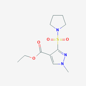 molecular formula C11H17N3O4S B2515670 ethyl 1-methyl-3-(pyrrolidin-1-ylsulfonyl)-1H-pyrazole-4-carboxylate CAS No. 1260919-79-6