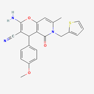 molecular formula C22H19N3O3S B2515674 2-氨基-4-(4-甲氧基苯基)-7-甲基-5-氧代-6-(噻吩-2-基甲基)-5,6-二氢-4H-吡喃并[3,2-c]吡啶-3-甲腈 CAS No. 638138-84-8