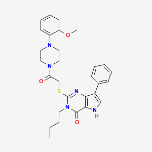molecular formula C29H33N5O3S B2515696 3-butyl-2-((2-(4-(2-methoxyphenyl)piperazin-1-yl)-2-oxoethyl)thio)-7-phenyl-3H-pyrrolo[3,2-d]pyrimidin-4(5H)-one CAS No. 2034583-53-2