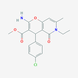 molecular formula C19H19ClN2O4 B2515738 methyl 2-amino-4-(4-chlorophenyl)-6-ethyl-7-methyl-5-oxo-5,6-dihydro-4H-pyrano[3,2-c]pyridine-3-carboxylate CAS No. 883487-91-0