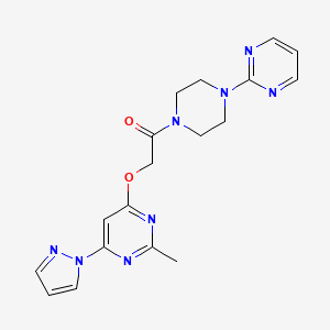 molecular formula C18H20N8O2 B2515743 2-((2-methyl-6-(1H-pyrazol-1-yl)pyrimidin-4-yl)oxy)-1-(4-(pyrimidin-2-yl)piperazin-1-yl)ethanone CAS No. 1421493-44-8