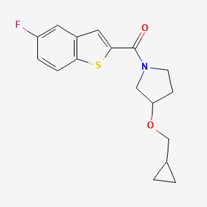 molecular formula C17H18FNO2S B2515750 (3-(Cyclopropylmethoxy)pyrrolidin-1-yl)(5-fluorobenzo[b]thiophen-2-yl)methanone CAS No. 2034386-82-6