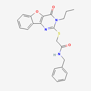 molecular formula C22H21N3O3S B2515752 N-benzyl-2-[(4-oxo-3-propyl-[1]benzofuro[3,2-d]pyrimidin-2-yl)sulfanyl]acetamide CAS No. 899756-18-4