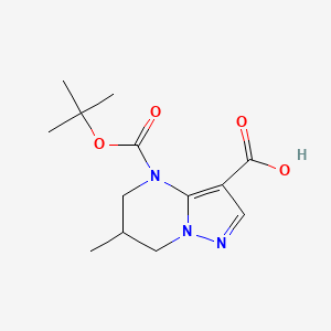 molecular formula C13H19N3O4 B2515793 6-Methyl-4-[(2-methylpropan-2-yl)oxycarbonyl]-6,7-dihydro-5H-pyrazolo[1,5-a]pyrimidine-3-carboxylic acid CAS No. 2248394-30-9