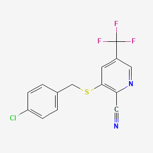 molecular formula C14H8ClF3N2S B2515796 3-[(4-氯苄基)硫代]-5-(三氟甲基)-2-吡啶甲腈 CAS No. 338396-81-9