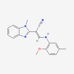 molecular formula C19H18N4O B2515797 (E)-3-((2-甲氧基-5-甲基苯基)氨基)-2-(1-甲基-1H-苯并[d]咪唑-2-基)丙烯腈 CAS No. 466668-28-0