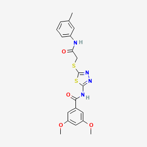 molecular formula C20H20N4O4S2 B2515814 3,5-二甲氧基-N-(5-((2-氧代-2-(间甲苯胺)乙基)硫代)-1,3,4-噻二唑-2-基)苯甲酰胺 CAS No. 392292-36-3
