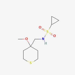 molecular formula C10H19NO3S2 B2515815 N-((4-methoxytetrahydro-2H-thiopyran-4-yl)methyl)cyclopropanesulfonamide CAS No. 2034399-60-3