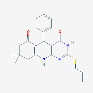 molecular formula C22H23N3O2S B2515835 2-(allylthio)-8,8-dimethyl-5-phenyl-7,8,9,10-tetrahydropyrimido[4,5-b]quinoline-4,6(3H,5H)-dione CAS No. 627047-76-1