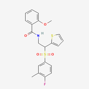 molecular formula C21H20FNO4S2 B2515869 N-[2-[(4-氟-3-甲基苯基)磺酰基]-2-(2-噻吩基)乙基]-2-甲氧基苯甲酰胺 CAS No. 946242-90-6