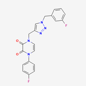 molecular formula C20H15F2N5O2 B2515874 1-(4-Fluorophenyl)-4-[[1-[(3-fluorophenyl)methyl]triazol-4-yl]methyl]pyrazine-2,3-dione CAS No. 2415622-24-9