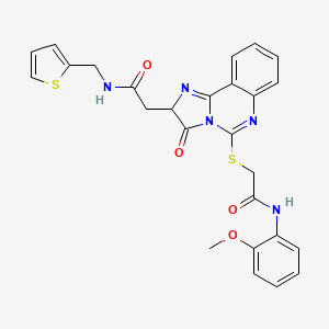 molecular formula C26H23N5O4S2 B2515875 N-(2-methoxyphenyl)-2-{[3-oxo-2-({[(thiophen-2-yl)methyl]carbamoyl}methyl)-2H,3H-imidazo[1,2-c]quinazolin-5-yl]sulfanyl}acetamide CAS No. 959563-06-5