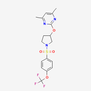 molecular formula C17H18F3N3O4S B2515881 4,6-二甲基-2-((1-((4-(三氟甲氧基)苯基)磺酰基)吡咯烷-3-基)氧基)嘧啶 CAS No. 2034578-31-7