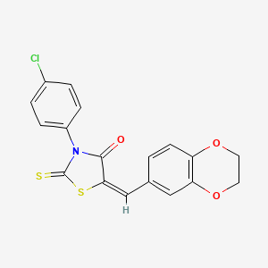 molecular formula C18H12ClNO3S2 B2515894 3-(4-Chlorophenyl)-5-(2,3-dihydro-1,4-benzodioxin-6-ylmethylene)-2-thioxo-1,3-thiazolan-4-one CAS No. 882082-97-5