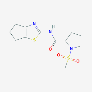 molecular formula C12H17N3O3S2 B2515900 N-(5,6-dihydro-4H-cyclopenta[d]thiazol-2-yl)-1-(methylsulfonyl)pyrrolidine-2-carboxamide CAS No. 1236264-44-0