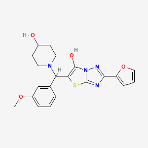 molecular formula C21H22N4O4S B2515901 2-(呋喃-2-基)-5-((4-羟基哌啶-1-基)(3-甲氧基苯基)甲基)噻唑并[3,2-b][1,2,4]三唑-6-醇 CAS No. 887222-73-3