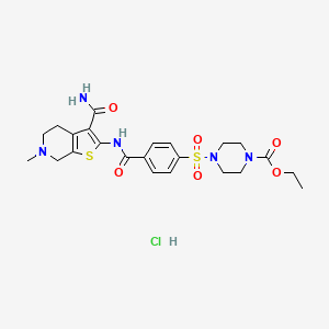 molecular formula C23H30ClN5O6S2 B2515902 Ethyl 4-((4-((3-carbamoyl-6-methyl-4,5,6,7-tetrahydrothieno[2,3-c]pyridin-2-yl)carbamoyl)phenyl)sulfonyl)piperazine-1-carboxylate hydrochloride CAS No. 1216675-95-4