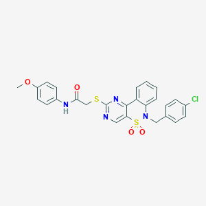 molecular formula C26H21ClN4O4S2 B2515920 2-{[6-(4-chlorobenzyl)-5,5-dioxido-6H-pyrimido[5,4-c][2,1]benzothiazin-2-yl]thio}-N-(4-methoxyphenyl)acetamide CAS No. 899547-39-8