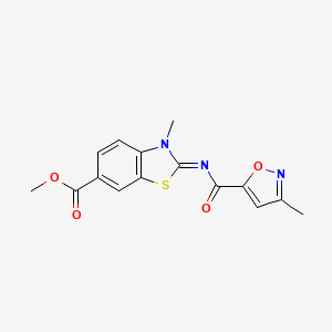molecular formula C15H13N3O4S B2515952 (E)-methyl 3-methyl-2-((3-methylisoxazole-5-carbonyl)imino)-2,3-dihydrobenzo[d]thiazole-6-carboxylate CAS No. 946205-74-9