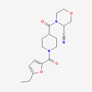 molecular formula C18H23N3O4 B2515959 4-[1-(5-Ethylfuran-2-carbonyl)piperidine-4-carbonyl]morpholine-3-carbonitrile CAS No. 1825527-68-1