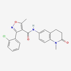 molecular formula C21H18ClN3O3 B2515975 3-(2-chlorophenyl)-5-methyl-N-(1-methyl-2-oxo-1,2,3,4-tetrahydroquinolin-6-yl)isoxazole-4-carboxamide CAS No. 922130-42-5