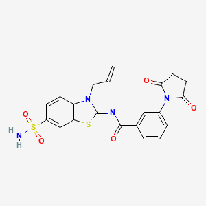 molecular formula C21H18N4O5S2 B2515977 (Z)-N-(3-烯丙基-6-磺酰基苯并[d]噻唑-2(3H)-亚甲基)-3-(2,5-二氧代吡咯烷-1-基)苯甲酰胺 CAS No. 865176-40-5