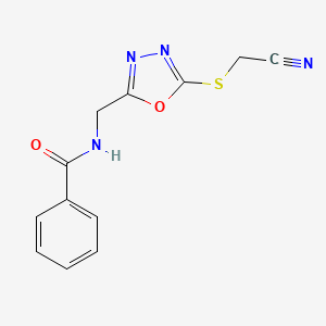 molecular formula C12H10N4O2S B2515979 N-[[5-(cyanomethylsulfanyl)-1,3,4-oxadiazol-2-yl]methyl]benzamide CAS No. 921106-69-6