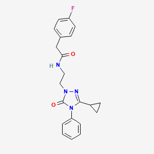 molecular formula C21H21FN4O2 B2515983 N-(2-(3-cyclopropyl-5-oxo-4-phenyl-4,5-dihydro-1H-1,2,4-triazol-1-yl)ethyl)-2-(4-fluorophenyl)acetamide CAS No. 1396687-34-5