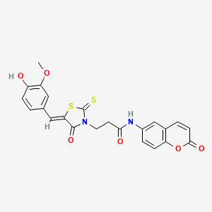 molecular formula C23H18N2O6S2 B2516003 3-[(5Z)-5-(4-羟基-3-甲氧基亚苄基)-4-氧代-2-硫代-1,3-噻唑烷-3-基]-N-(2-氧代-2H-色满-6-基)丙酰胺 CAS No. 900134-74-9
