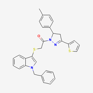 molecular formula C31H27N3OS2 B2516009 2-(1-Benzylindol-3-yl)sulfanyl-1-[3-(4-methylphenyl)-5-thiophen-2-yl-3,4-dihydropyrazol-2-yl]ethanone CAS No. 681273-83-6