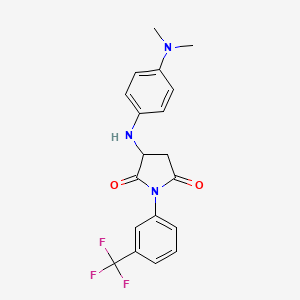 molecular formula C19H18F3N3O2 B2516022 3-((4-(Dimethylamino)phenyl)amino)-1-(3-(trifluoromethyl)phenyl)pyrrolidine-2,5-dione CAS No. 1025395-91-8