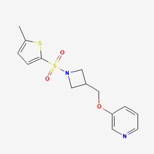 molecular formula C14H16N2O3S2 B2516090 3-[[1-(5-Methylthiophen-2-yl)sulfonylazetidin-3-yl]methoxy]pyridine CAS No. 2380168-95-4