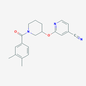 molecular formula C20H21N3O2 B2516099 2-((1-(3,4-二甲基苯甲酰)哌啶-3-基)氧基)异烟腈 CAS No. 2034474-00-3