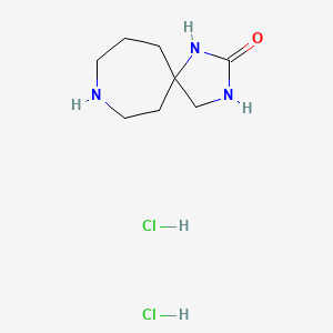 molecular formula C8H17Cl2N3O B2516114 1,3,9-三氮杂螺[4.6]十一烷-2-酮；二盐酸盐 CAS No. 2248261-56-3
