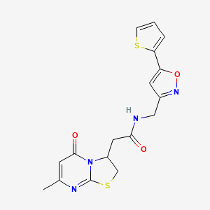 2-(7-methyl-5-oxo-3,5-dihydro-2H-thiazolo[3,2-a]pyrimidin-3-yl)-N-((5-(thiophen-2-yl)isoxazol-3-yl)methyl)acetamide
