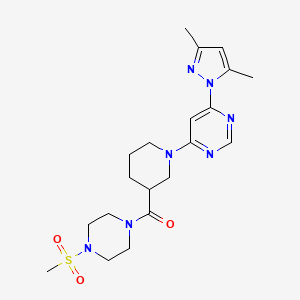 molecular formula C20H29N7O3S B2516157 (1-(6-(3,5-dimethyl-1H-pyrazol-1-yl)pyrimidin-4-yl)piperidin-3-yl)(4-(methylsulfonyl)piperazin-1-yl)methanone CAS No. 1351620-05-7