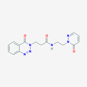 molecular formula C16H16N6O3 B2516159 3-(4-oxobenzo[d][1,2,3]triazin-3(4H)-yl)-N-(2-(6-oxopyridazin-1(6H)-yl)ethyl)propanamide CAS No. 1219844-79-7