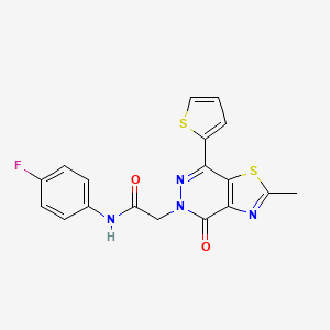 molecular formula C18H13FN4O2S2 B2516174 N-(4-fluorophenyl)-2-(2-methyl-4-oxo-7-(thiophen-2-yl)thiazolo[4,5-d]pyridazin-5(4H)-yl)acetamide CAS No. 941968-90-7