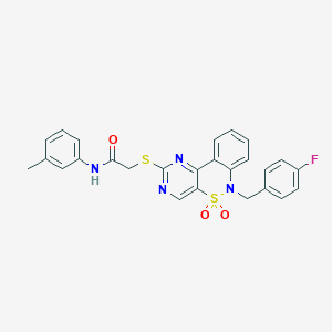 molecular formula C26H21FN4O3S2 B2516244 2-{[6-(4-氟苄基)-5,5-二氧化-6H-嘧啶并[5,4-c][2,1]苯并噻嗪-2-基]硫代}-N-(3-甲基苯基)乙酰胺 CAS No. 895097-61-7