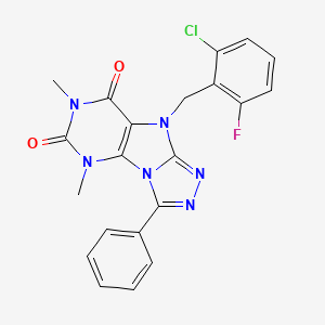 molecular formula C21H16ClFN6O2 B2516245 5-[(2-Chloro-6-fluorophenyl)methyl]-1,3-dimethyl-8-phenylpurino[8,9-c][1,2,4]triazole-2,4-dione CAS No. 921537-40-8