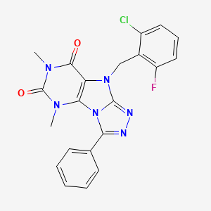 molecular formula C21H16ClFN6O2 B2516245 5-[(2-クロロ-6-フルオロフェニル)メチル]-1,3-ジメチル-8-フェニルプリン[8,9-c][1,2,4]トリアゾール-2,4-ジオン CAS No. 921537-40-8