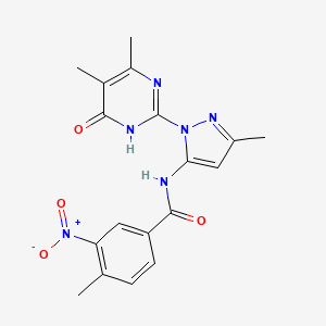 molecular formula C18H18N6O4 B2516250 N-(1-(4,5-dimethyl-6-oxo-1,6-dihydropyrimidin-2-yl)-3-methyl-1H-pyrazol-5-yl)-4-methyl-3-nitrobenzamide CAS No. 1004680-36-7